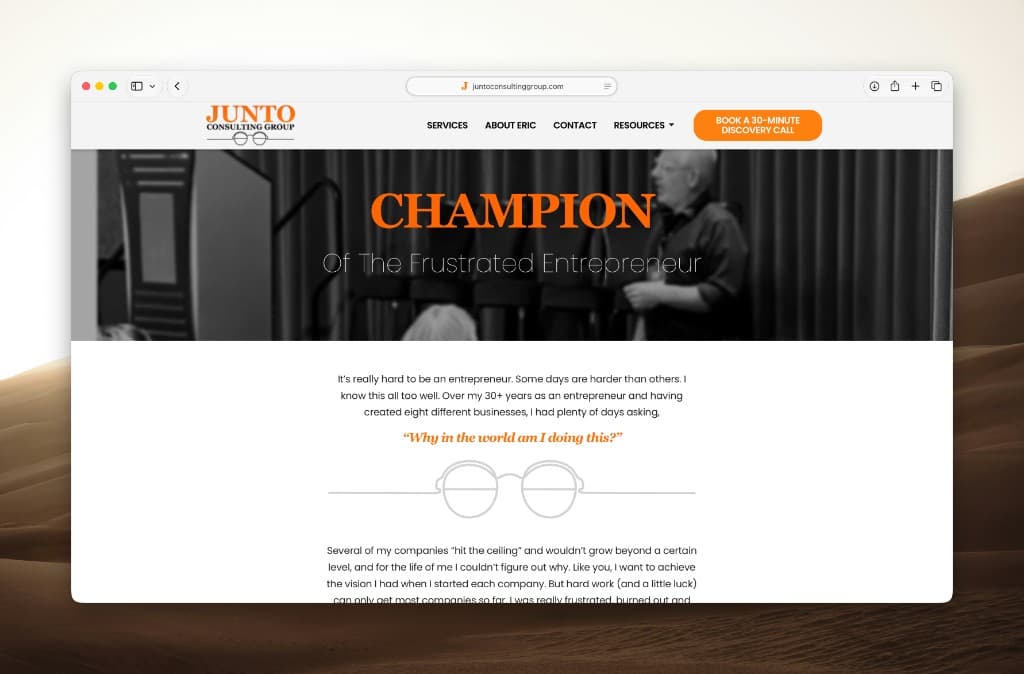 Junto homepage after the reviewed header fix