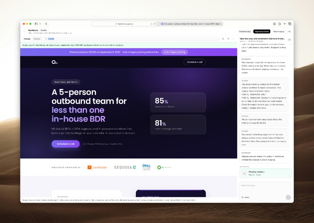 Backbone staging preview with Approve preview — the review loop before publish