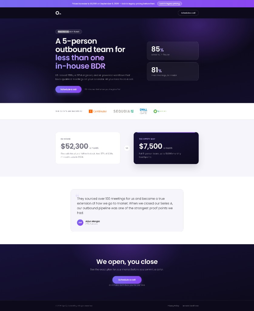 Full Oppify Consulting landing page built through Backbone